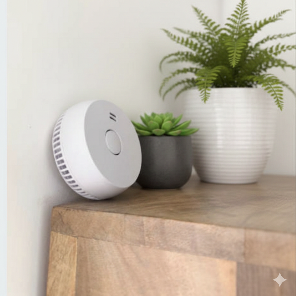 Carbon Monoxide alarm positioned near a fireplace